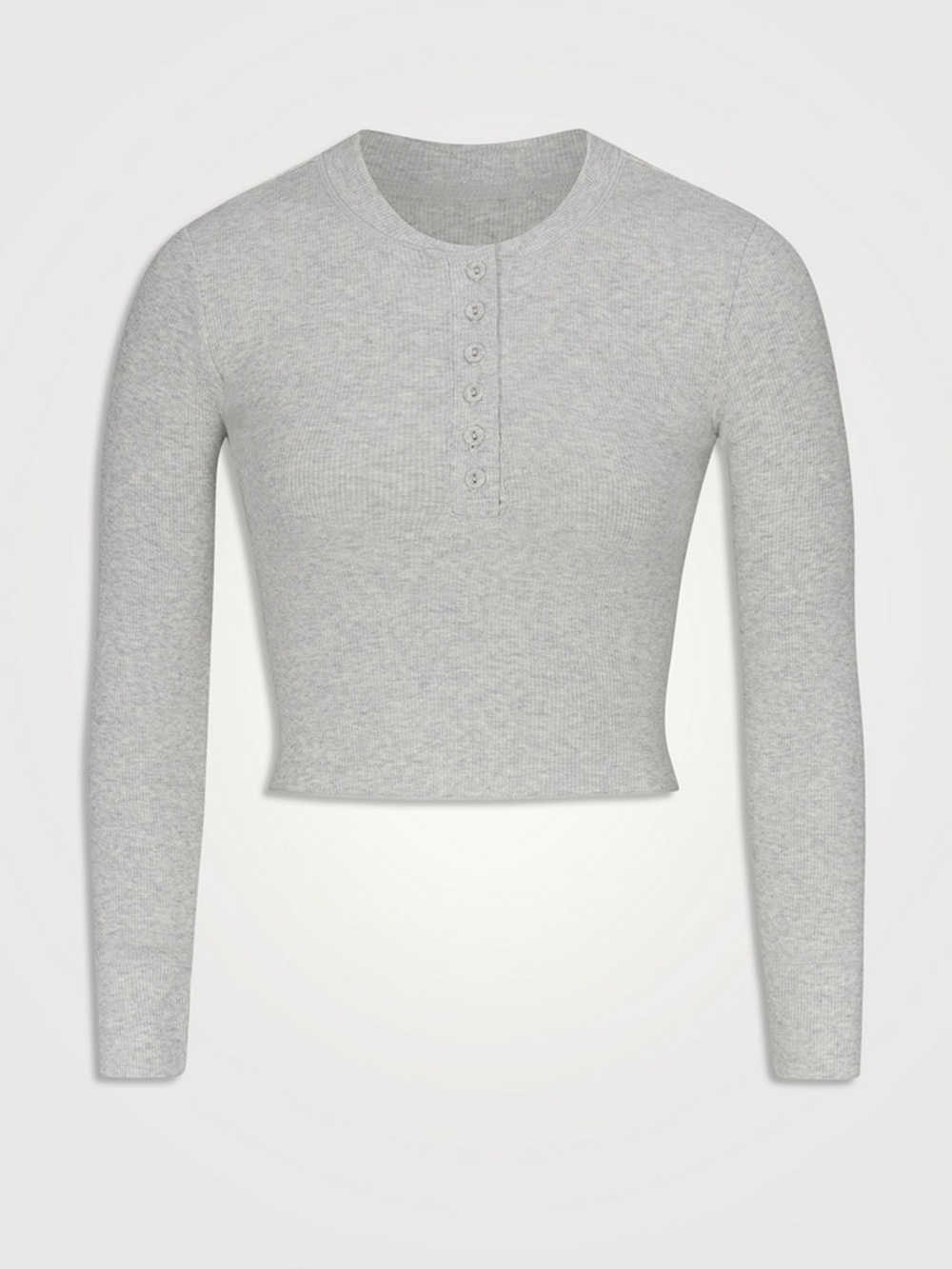 Skims Ribbed Henley Long Sleeve Top - Light Gray